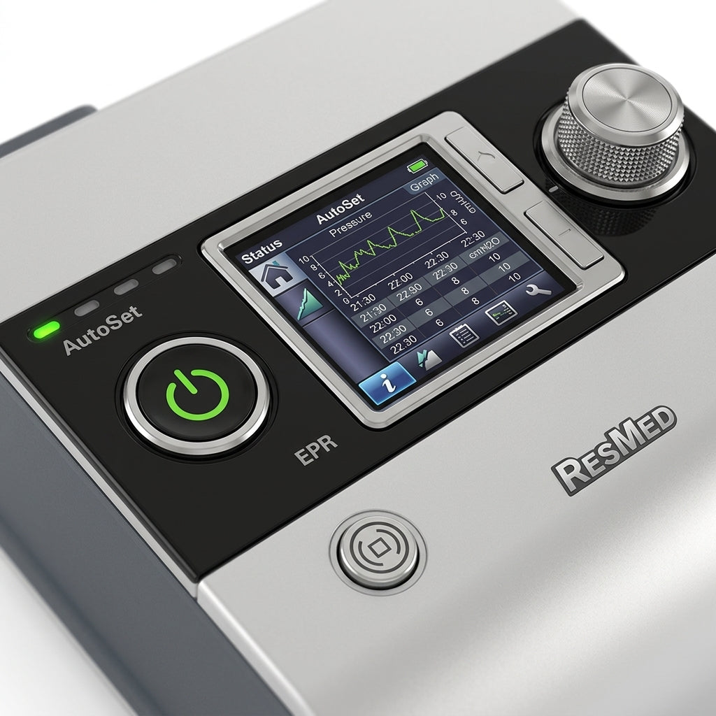 ResMed S9 AutoSet Cpap machine front screen and dial interface